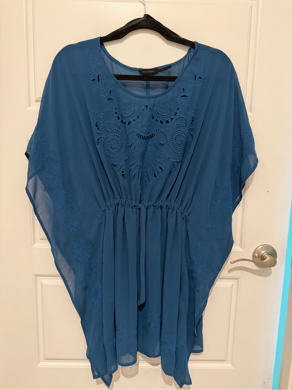 Blu Pepper Teal Blue Crochet Detail Swim Coverup